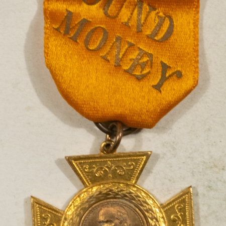 Other Collectibles 1900 WILLIAM MCKINLEY 3″ x 1 1/4″ SOUND MONEY GOLD BADGE & RIBBON, RARE & MINT