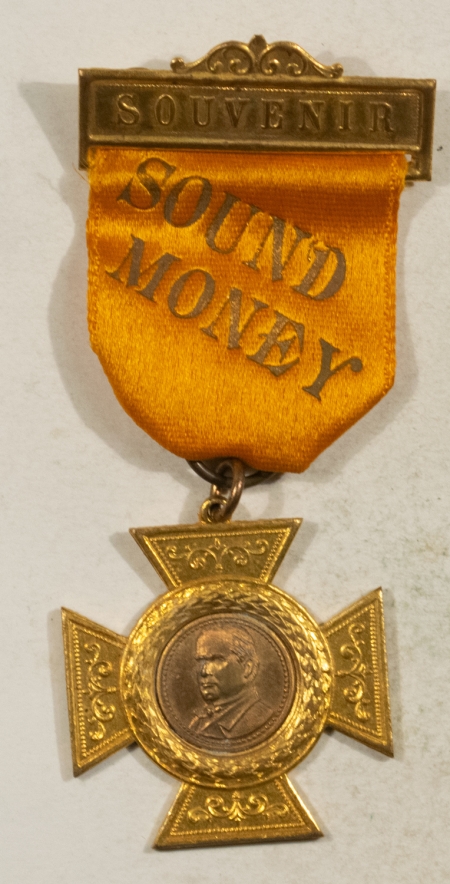 Other Collectibles 1900 WILLIAM MCKINLEY 3″ x 1 1/4″ SOUND MONEY GOLD BADGE & RIBBON, RARE & MINT