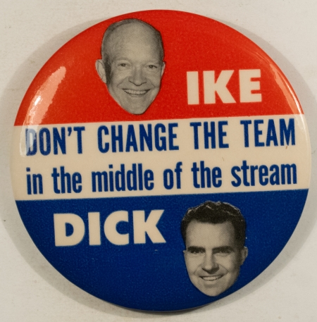 New Store Items 1956 DWIGHT EISENHOWER-NIXON 3 1/2″ CELLO JUGATE, GREAT SLOGAN & CLASSIC, MINT!