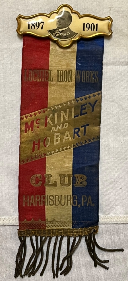 Other Collectibles 1896 WILLIAM MCKINLEY & HOBART HARRISBURG, PA RIBBON, 2.5″x7″ + CELLO BAR, RARE!