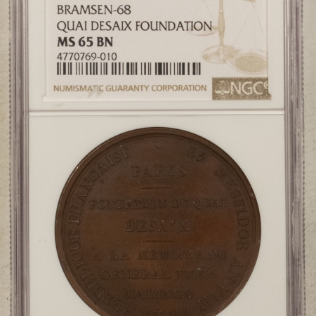 Exonumia 1789 DATED FRANCE BRONZE MEDAL QUAI DESAIX FOUNDATION BONAPARTE 42MM NGC MS65 BN