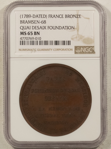 Exonumia 1789 DATED FRANCE BRONZE MEDAL QUAI DESAIX FOUNDATION BONAPARTE 42MM NGC MS65 BN