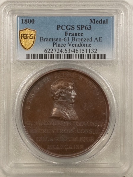 Exonumia 1800 FRANCE PLACE VENDOME BRONZE MEDAL NAPOLEON BONAPARTE CONSUL 42MM PCGS SP-63