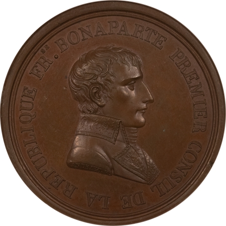 Exonumia 1801 DATED FRANCE BRONZE MEDAL, PEACE OF LUNEVILLE, NAPOLEON, 42MM NGC MS-65 BN