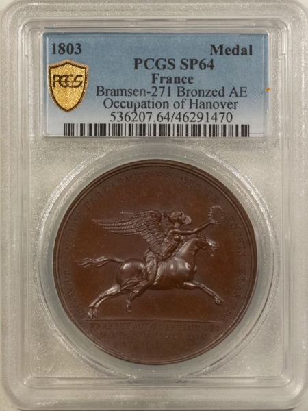 Exonumia 1803 FRANCE BRONZE MEDAL OCCUPATION OF HANOVER VICTORY ON HORSE, 41MM PCGS SP-64