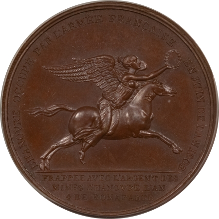 Exonumia 1803 FRANCE BRONZE MEDAL OCCUPATION OF HANOVER VICTORY ON HORSE, 41MM PCGS SP-64