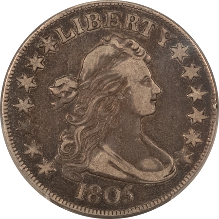 Early Halves 1805 DRAPED BUST HALF DOLLAR – PCGS VF-25, LOVELY ORIGINAL LOOK!