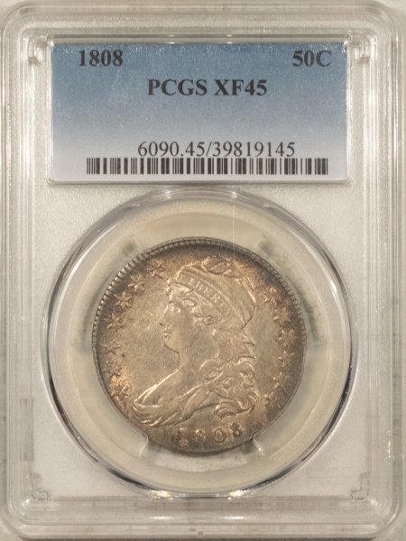 Early Halves 1808 CAPPED BUST HALF DOLLAR – PCGS XF-45, PRETTTY & SUPER PREMIUM QUALITY!