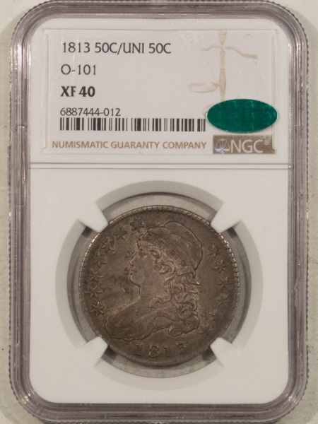 CAC Approved Coins 1813 CAPPED BUST HALF DOLLAR, O-101 50C/UNI – NGC XF-40, CAC APPROVED! ORIGINAL!