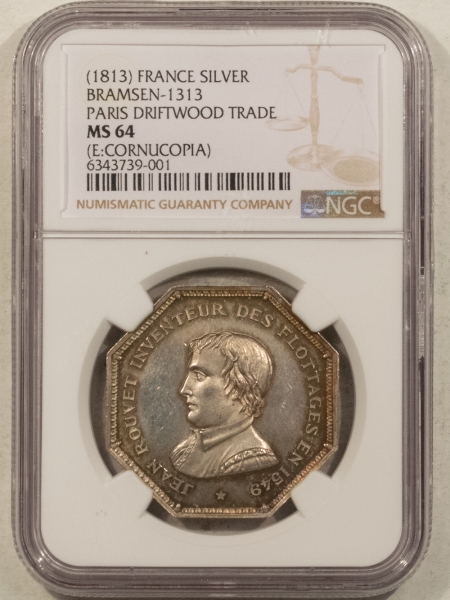 Exonumia (1813) FRANCE SILVER JETON, PARIS DRIFTWOOD TRADE, BRAMSEN-1313, 33MM NGC MS-64