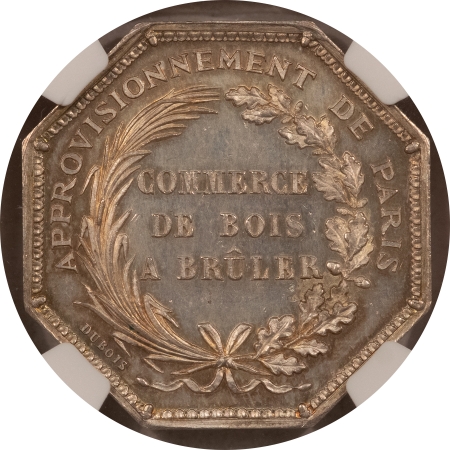 Exonumia (1813) FRANCE SILVER JETON, PARIS DRIFTWOOD TRADE, BRAMSEN-1313, 33MM NGC MS-64