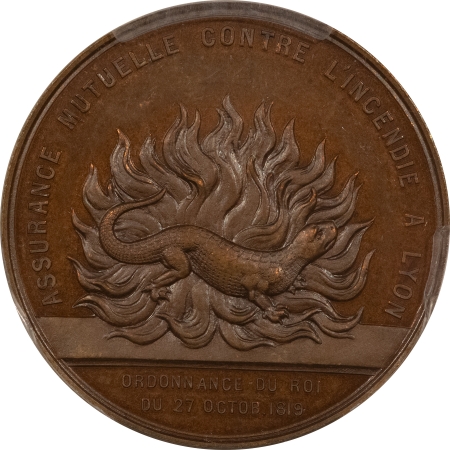 Exonumia 1819 FRANCE BRONZE AE JETON MEDAL, LYON FIRE INSURANCE, 35MM, PCGS SP-63, COOL!