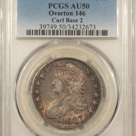 Early Halves 1827 CAPPED BUST HALF DOLLAR O-146, CURL BASE 2, PCGS AU-50, SCARCE, UNDERRATED