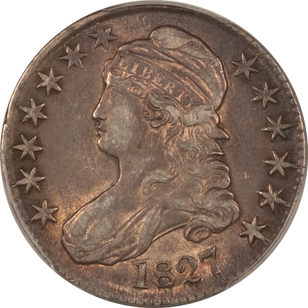 Early Halves 1827 CAPPED BUST HALF DOLLAR O-146, CURL BASE 2, PCGS AU-50, SCARCE, UNDERRATED