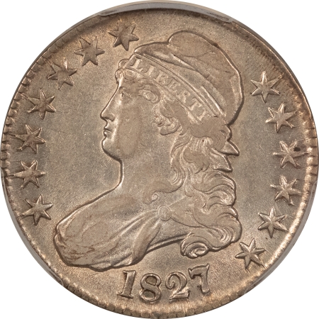 Early Halves 1827 CAPPED BUST HALF DOLLAR, SQUARE BASE 2 – PCGS XF-45, FLASHY WITH LUSTER!