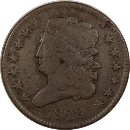 New Store Items 1828 CLASSIC HEAD HALF CENT, 13 STARS – CIRCULATED, PUNCH MARKS IN CENTER