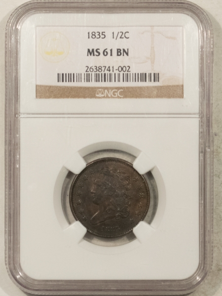 Classic Head Half Cents 1835 CLASSIC HEAD HALF CENT – NGC MS-61 BN