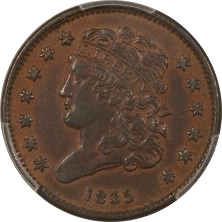 CAC Approved Coins 1835 CLASSIC HEAD HALF CENT PCGS AU-50, ORIGINAL, PREMIUM QUALITY, CAC APPROVED!