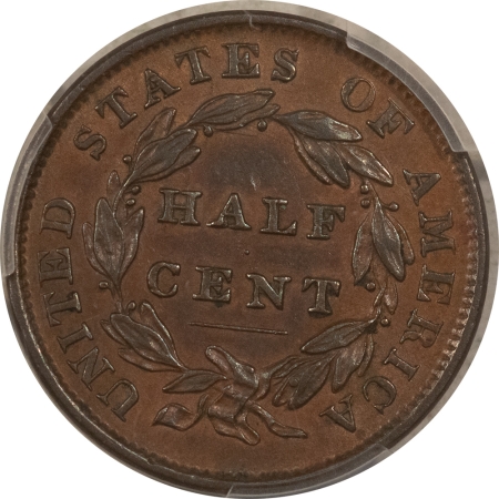 CAC Approved Coins 1835 CLASSIC HEAD HALF CENT PCGS AU-50, ORIGINAL, PREMIUM QUALITY, CAC APPROVED!