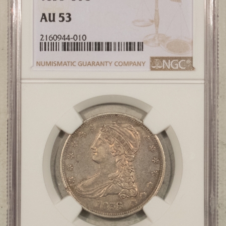 Early Halves 1838 CAPPED BUST HALF DOLLAR – NGC AU-53, NICE ORIGINAL