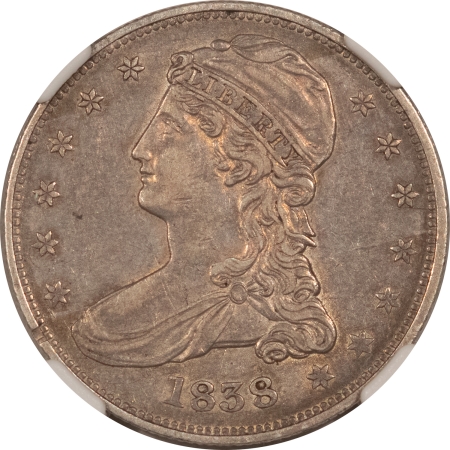 Early Halves 1838 CAPPED BUST HALF DOLLAR – NGC AU-53, NICE ORIGINAL