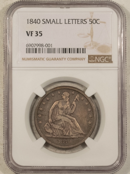 Half Dollars 1840 LIBERTY SEATED HALF DOLLAR, SMALL LETTERS – NGC VF-35 TOUGH!