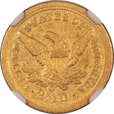 $2.50 1843-O $2.50 LIBERTY GOLD QUARTER EAGLE, LARGE DATE – NGC AU-53