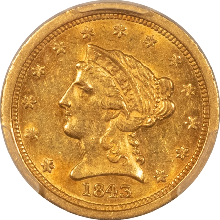 $2.50 1843-O $2.50 LIBERTY GOLD QUARTER EAGLE, SMALL DATE – PCGS MS-61, VERY SCARCE!