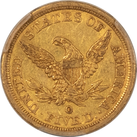 $5 1845-O NO MOTTO $5 LIBERTY GOLD HALF EAGLE – PCGS AU-53, RARE! CAC APPROVED!