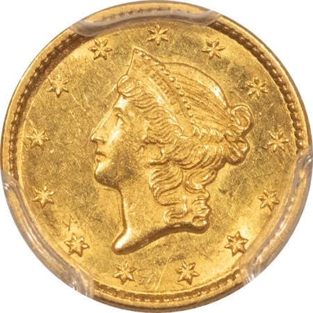 $1 1849 $1 LIBERTY GOLD – CLOSED WREATH PCGS MS-62, PREMIUM QUALITY!