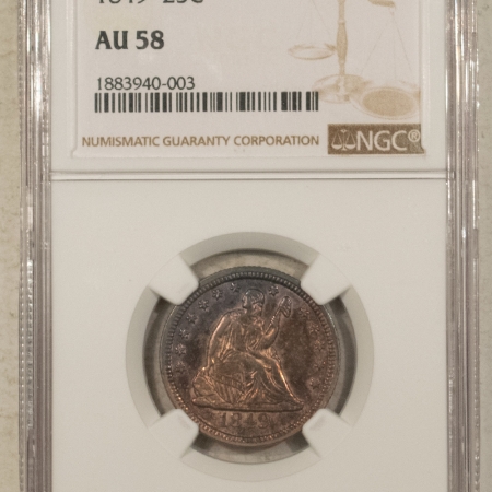 New Store Items 1849 SEATED LIBERTY QUARTER – NGC AU-58, TOUGH!