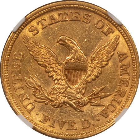 $5 1853 $5 LIBERTY HEAD HALF EAGLE, NO MOTTO – NGC AU-58