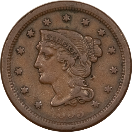 Braided Hair Large Cents 1855 LARGE CENT, UPRIGHT 5 – HIGH GRADE EXAMPLE