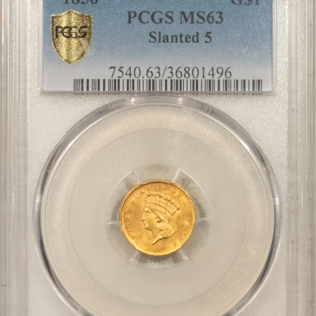 $1 1856 $1 INDIAN PRINCESS GOLD – SLANTED 5 PCGS MS-63