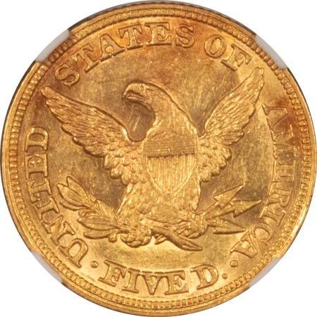 $5 1856 NO MOTTO $5 LIBERTY GOLD HALF EAGLE – NGC AU-58 LUSTROUS