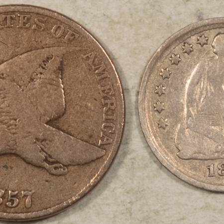 Mixed Lots 1857 FLYING EAGLE, 1857 HALF DIME, LOT OF 2 – CIRCULATED, EACH W/ MINOR ISSUES!