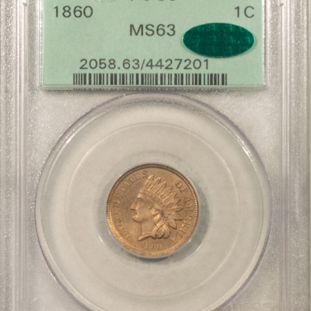 CAC Approved Coins 1860 INDIAN CENT – PCGS MS-63, OLD GREEN HOLDER, PREMIUM QUALITY+, CAC APPROVED!