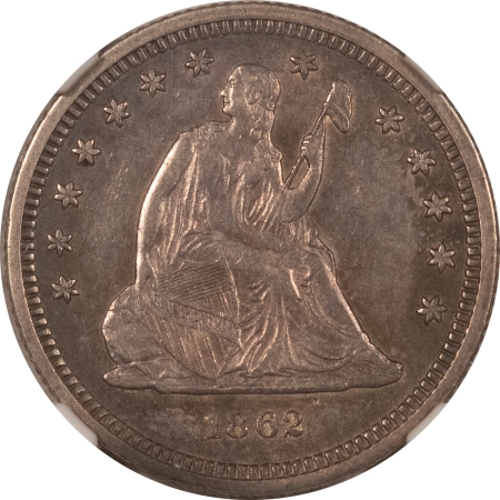 Liberty Seated Quarters 1862 SEATED LIBERTY QUARTER – NGC AU-55, CIVIL WAR DATE!