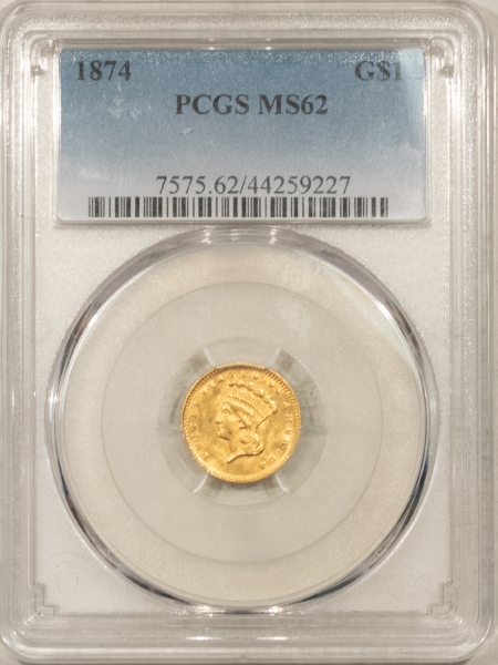 $1 1874 $1 INDIAN PRINCESS GOLD PCGS MS-62