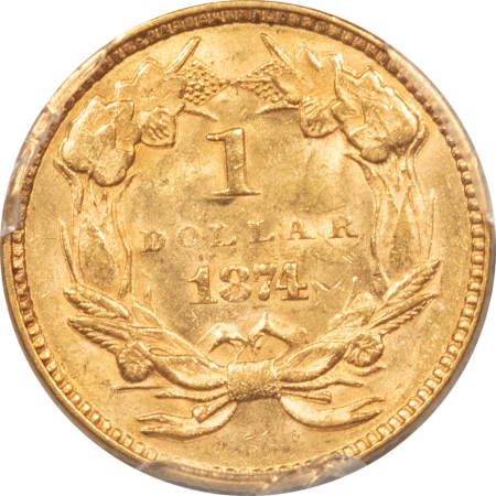 $1 1874 $1 INDIAN PRINCESS GOLD PCGS MS-62