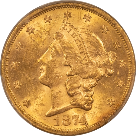 $20 1874-S $20 LIBERTY GOLD DOUBLE EAGLE – PCGS MS-61, LUSTROUS, TOUGH DATE!