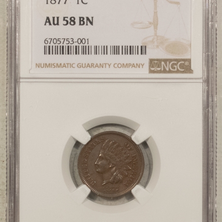 Indian 1877 INDIAN CENT – NGC AU-58 BN, SMOOTH KEY-DATE!