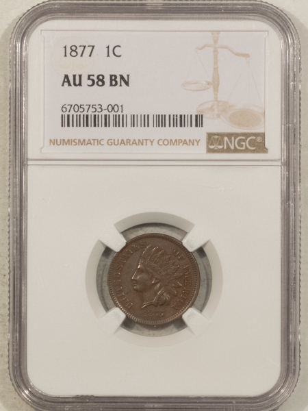 Indian 1877 INDIAN CENT – NGC AU-58 BN, SMOOTH KEY-DATE!