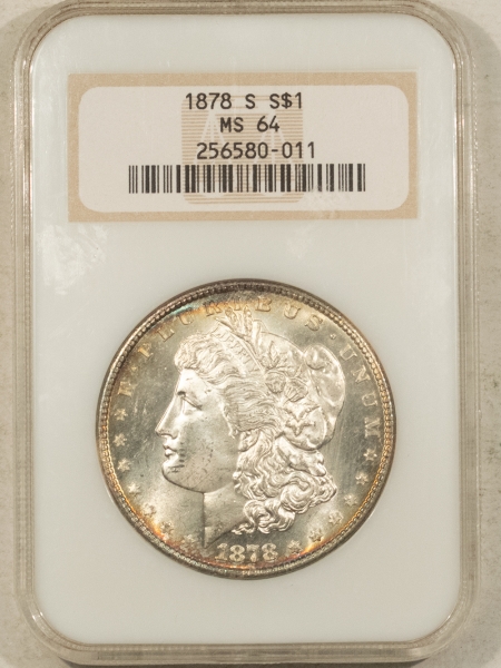 Morgan Dollars 1878-S $1 MORGAN DOLLAR – NGC MS-64, LOOKS 65, FATTY! PREMIUM QUALITY!