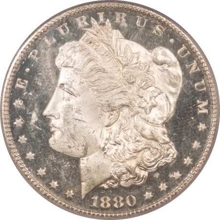 Morgan Dollars 1880-S $1 MORGAN DOLLAR – PCGS MS-64, BLAST WHITE W/ DMPL OBVERSE!