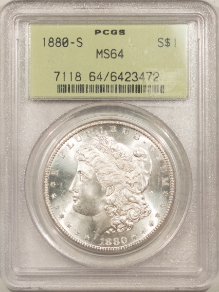 Morgan Dollars 1880-S MORGAN DOLLAR PCGS MS-64, PREMIUM QUALITY OLD GREEN HOLDER