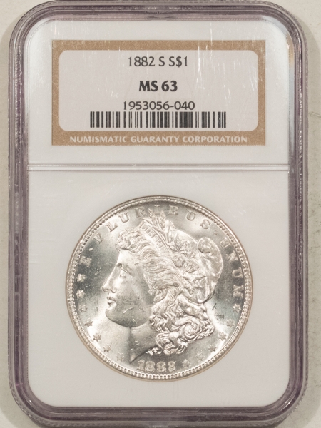 Morgan Dollars 1882-S $1 MORGAN DOLLAR – NGC MS-63, BLAST WHITE!