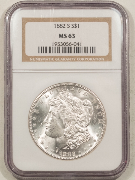 Morgan Dollars 1882-S $1 MORGAN DOLLAR – NGC MS-63, BLAST WHITE!