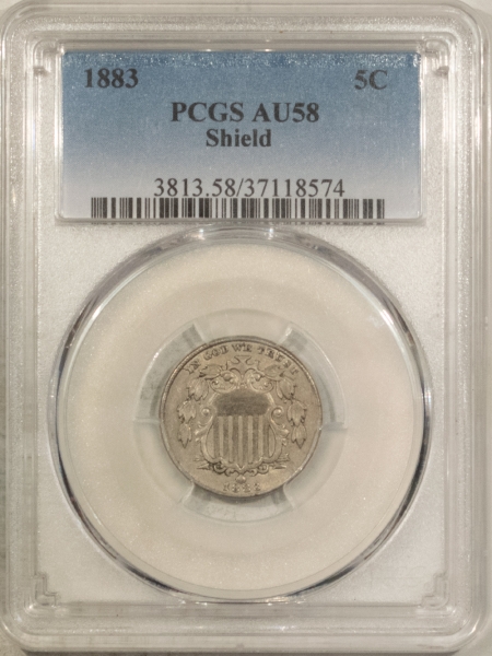 New Certified Coins 1883 SHIELD NICKEL – PCGS AU-58, NICE ORIGINAL SLIDER!