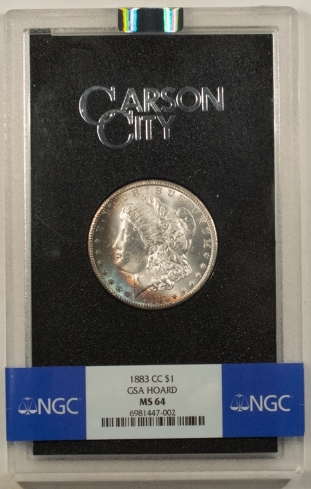 Morgan Dollars 1883-CC $1 MORGAN DOLLAR GSA – NGC MS-64 W/ BOX/COA! PRETTY COLOR! CARSON CITY!